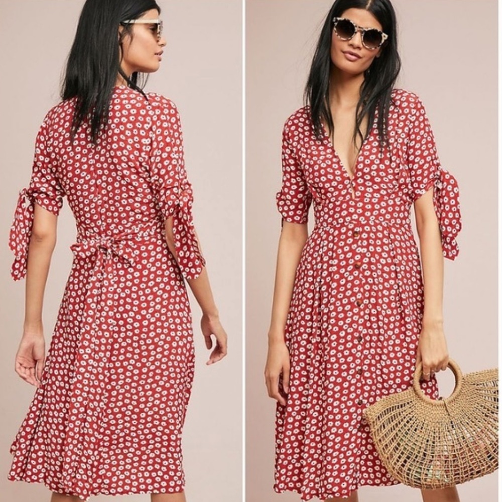 Faithfull The Brand Nina Red Floral Midi Dress